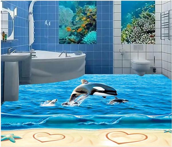 

custom 3d floor wallpaper modern art river stones bathroom floor mural 3d ocean beach whale fl pvc self-adhesive wallpaper waterproof murals