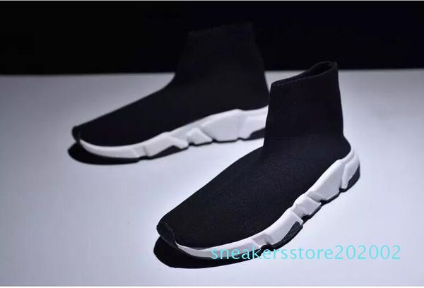 

luxury paris designer sock shoes speed trainer stretch knit mid black white brand fashion breathable casual shoes for men women s02
