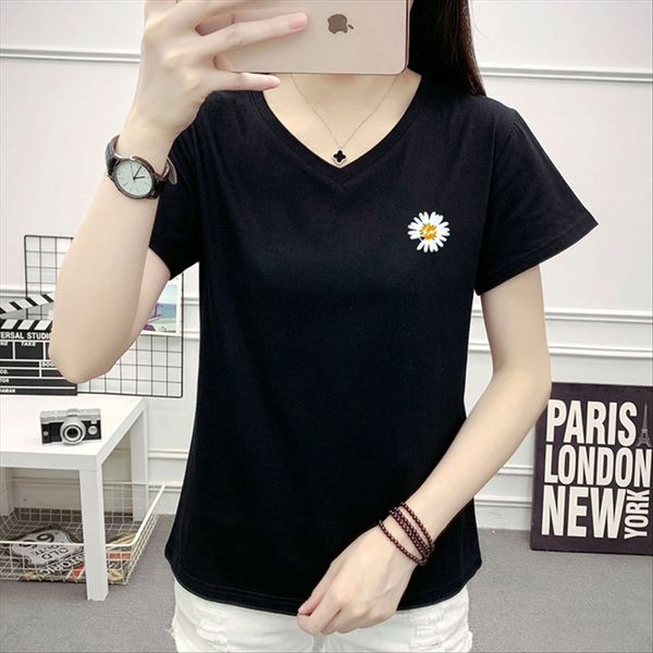 

2020 cotton short-sleeved printed t- women's loose casual simple all-match base 2020 cotton short-sleeved printed t-shirt women's, White