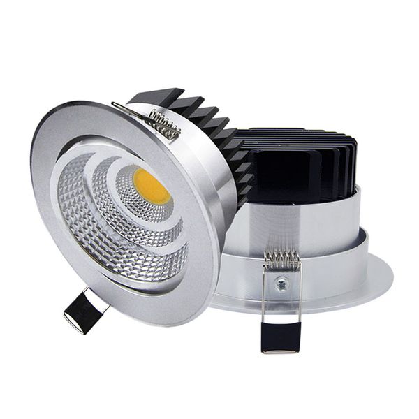 

silver housing led cob downlight dimmable ac110v 220v 6w 9w 12w 15w 18w recessed led spot light decoration recessed ceiling lamp spot light