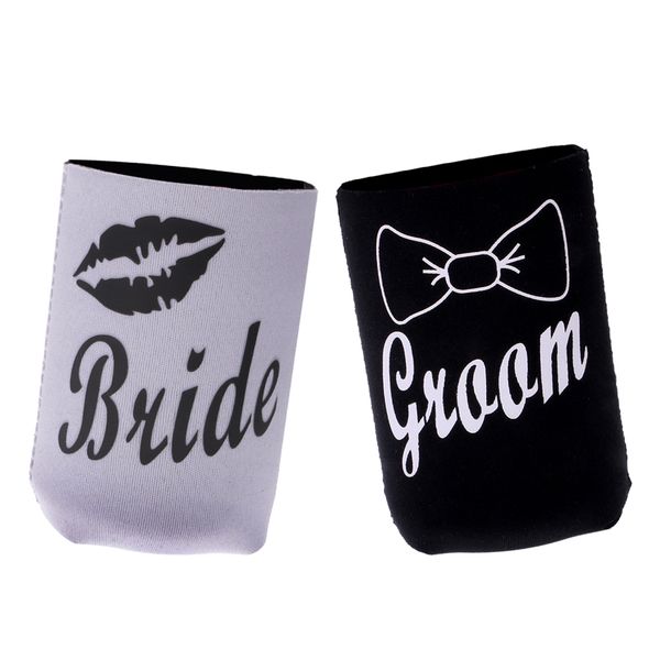 

set 2pcs bride lips groom stubby beer tin can cooler sleeve holder wedding party