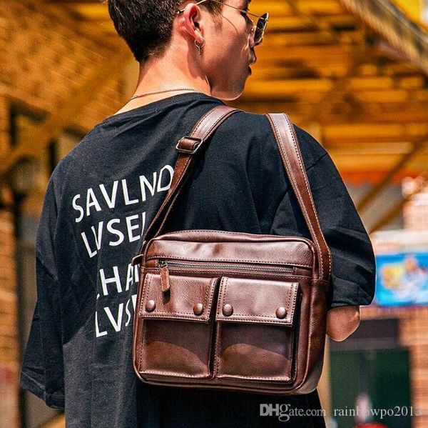 

factory wholesale men handbag outdoor casual leather men diagonal retro waterproof waxed leather messenger bag simple leather shoulder bag