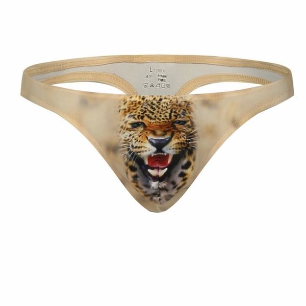 

3pk men's g-strings underpants lingerie leopard graphic printed thongs underwear #1034dk, Black;brown