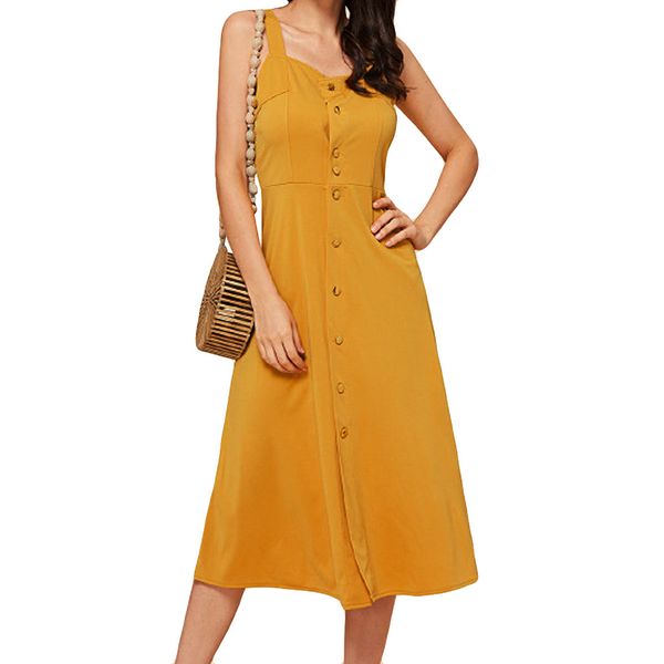 

2018 fashion summer dress female women solid sleeveless spaghetti strap button dress elbise robe vestidos, Black;gray