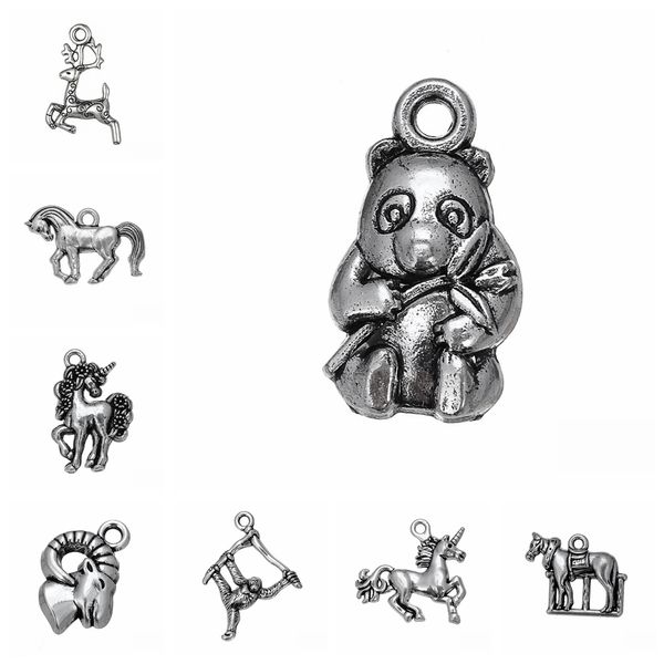 

10pcs/lot charms animal horse goat rhinoceros monkey panda diy jewelry findings antique silver plated animal charms, Bronze;silver