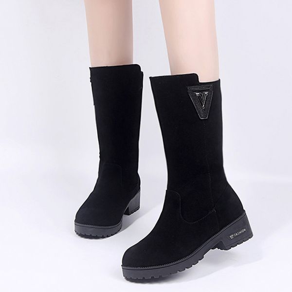 

fashion boots women 2019 women mid-calf boots med-heels winter shoes woman platform shoes round toe women's botas#n20, Black