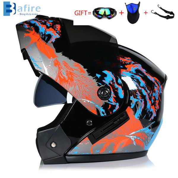 

bafire двойной объектив с открытым лицом мотоциклетный шлем анфас гонки работает крест шлем унисекс двойного назначения с очками маска