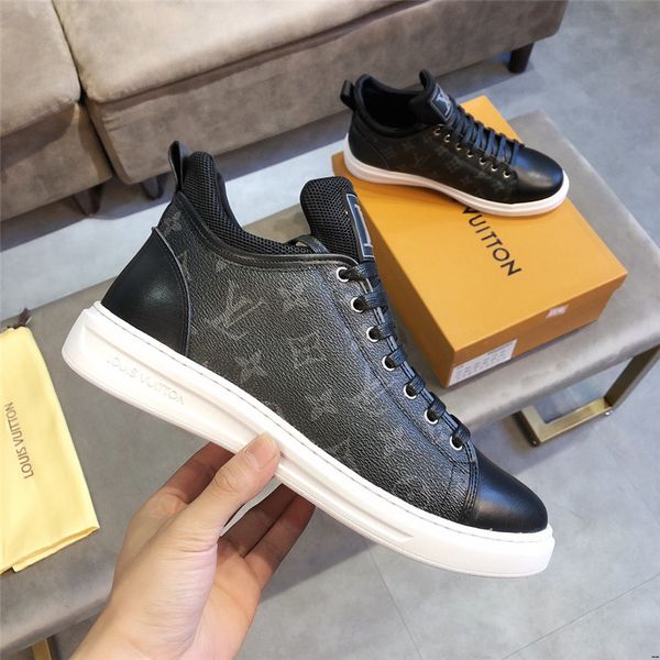 

20ss soild men canvas shoes korean models lace up high canvas shoes men's flat pu leather shoes, Black