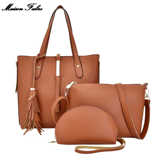 

maison fabre fashion women's crossbody bags for women 2019 solid color three-piece leather handbag clutch shoulder bag