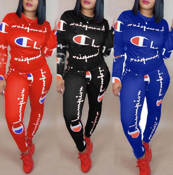 

womens 2pcs designers suits clothing fashion champions letters women tracksuits hooded long sleeved pants sports sets