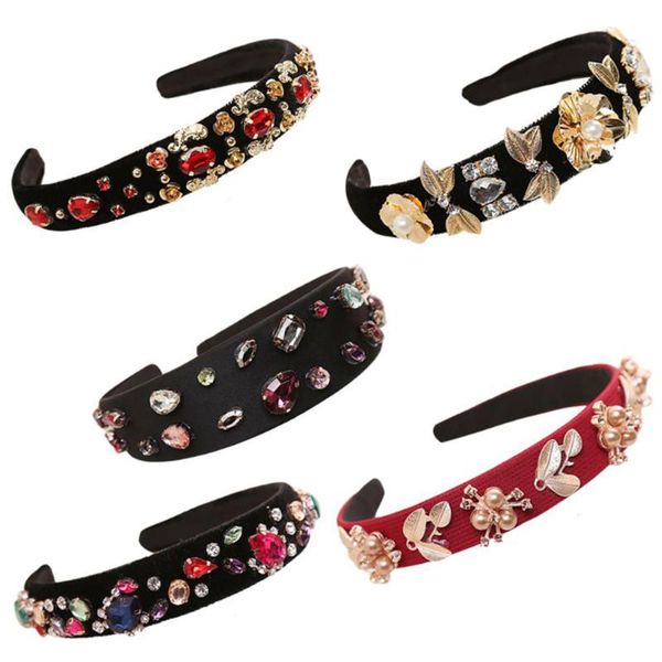 

pearl hairband for women girls crystal rhinestone bezel elegant velvet satin headband hair accessories