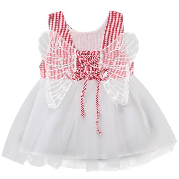 

summer new children's clothing infants and young children dress angel wings princess dress lattice veil kids dresses for girls, Red;yellow