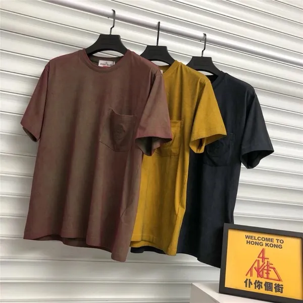 

2020 Мужская футболка хлопок полоса деталь износостойкая решетка два цвета азиатского размера Терри ткани вокруг шеи для мужского и женского пола