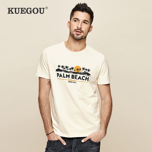 

kuegou brand men's short sleeve t-shirt 100% cotton vacationing summer fashion leisure t-shirt men with short sleeves zt-3306, White;black