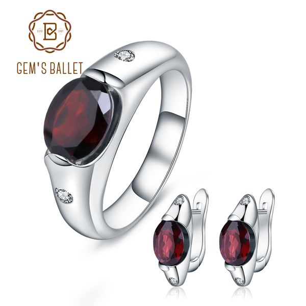 

gem's ballet natural red garnet gemstone ring earrings jewelry set 925 sterling silver classic fine jewelry for women wedding, Black