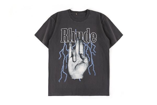 

2020 summer style rhude finger tees faded short sleeve t-shirt men women hiphop 100% cotton washed oversized t shirt men, White;black