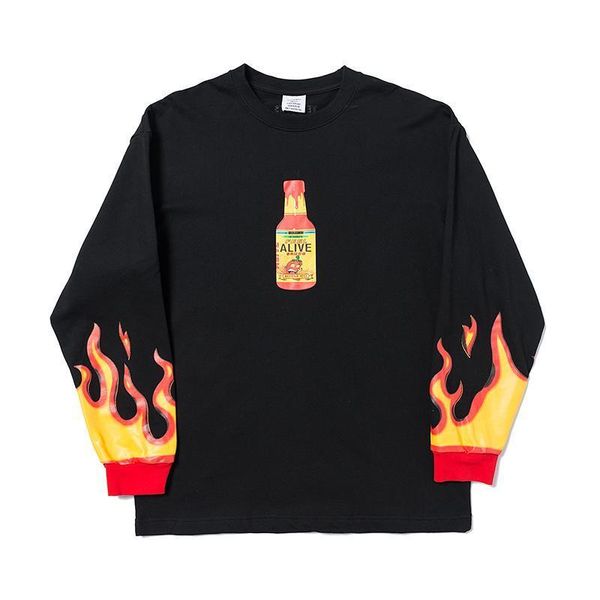 

19fw vêtements flame письмо бутылка printed толстовка wear с длинным рукавом пуловер solid crewneck мода пара повседневный улица hfhlwy062, Black