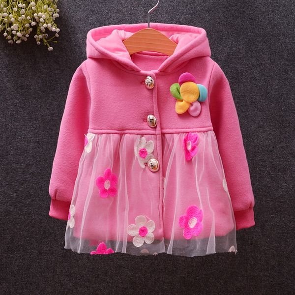 

winter children kids baby girl coat flower print mesh design casual outerwear baby clothes 3colors, Blue;gray