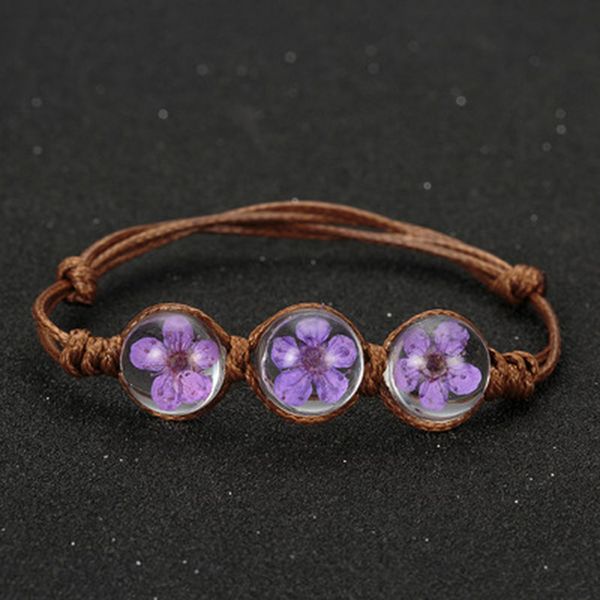 

handmade dried flowers glass beads bracelet summer style glass ball woven bracelet weave lucky flower bracelets for women jewelry, Black