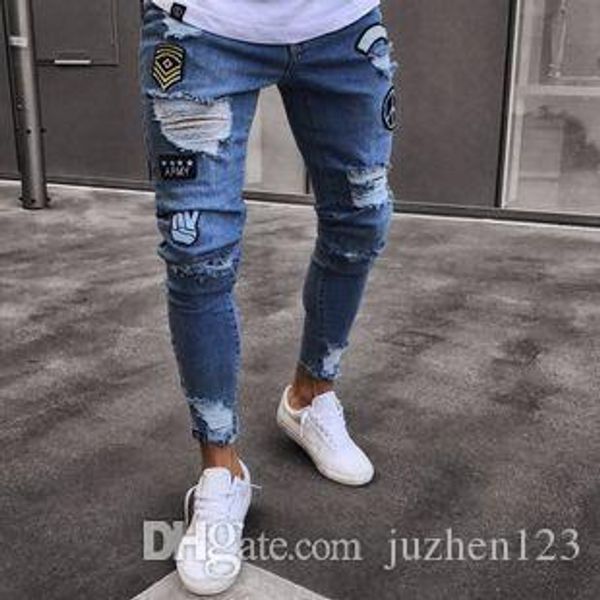 

men's jeans ripped skinny jeans fashion designer mens shorts jeans slim motorcycle moto biker causal mens denim pants hip hop mj001, Blue