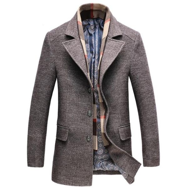 

men's wool & blends winter casual trench coat fashion business long thicken slim overcoat jacket male clothes m-3xl, Black