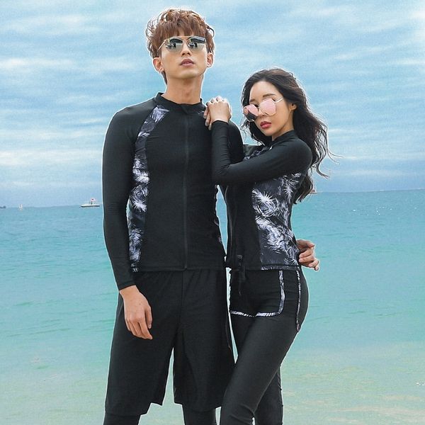 

female jellyfish skinny snorkeling long-sleeved swim diving swim diving split lovers surfing suit male swimming suit, White;black