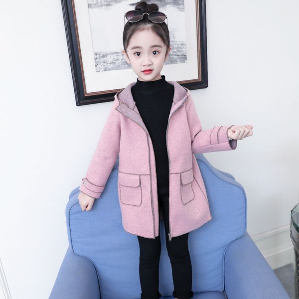 

children clothing for girls woolen coats leisure jackets autumn kids clothes fashion hooded girls outerwear, Blue;gray