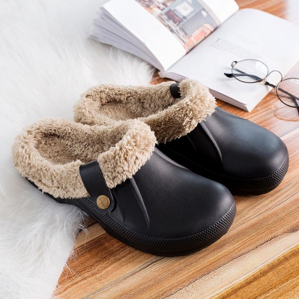 

shoes men slippers home slippers warm slip-on lined home waterproof indoor &outdoor garden shoes slipper f1119, Black