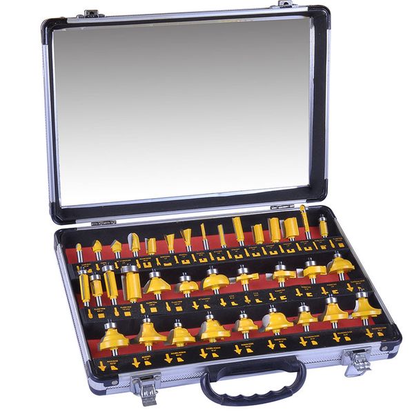 

15/35pcs/set 1/2in 1/4in hard alloy handle wood router bit mill engraving trim woodworking milling cutter trimmer adapter drill set