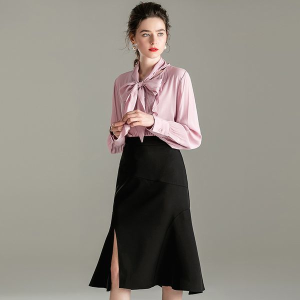 

t905869 комплект из двух частей 2020 сезон с длинным рукавом слово юбка slim fit тонкий костюм, White