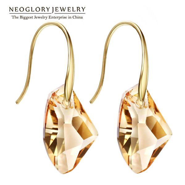 

neoglory yellow austrian crystal charm dangle drop earrings for women bridal fashion gift jewelry 2020 new fashion brand js9 cj191216, Golden
