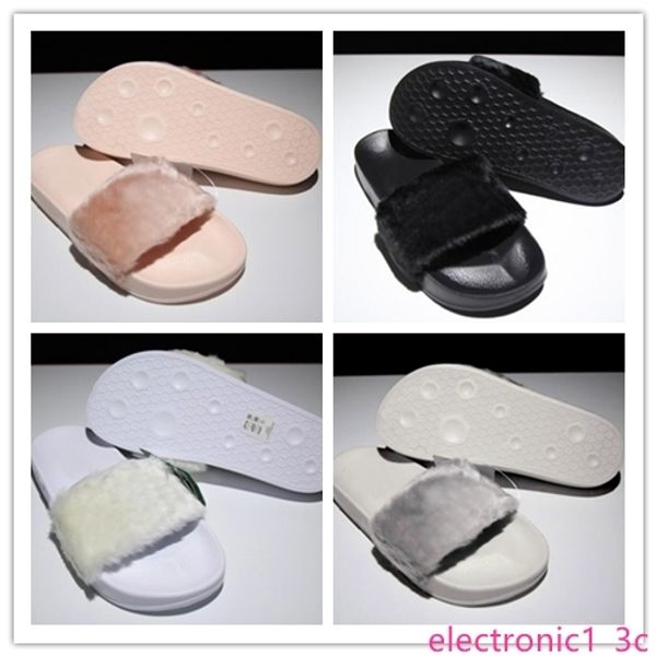 

womens new rihanna fenty shoes leadcat fur indoor- pink,black,white slide slippers ladies fashion scuffs sandals us5-9.5 ing, Black;green
