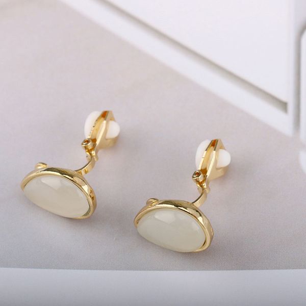 

trendy opal stone gold clip on earrings for women girl no pierced elegant geometric waterdrop statement earrings fine jewelry, Silver