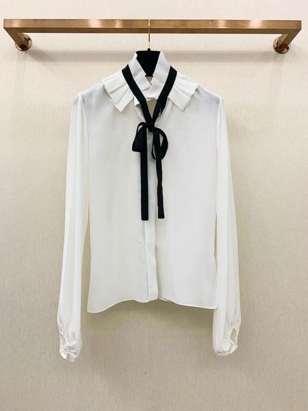 

2020 spring summer new fashion women shirts full seleeve with ribbon female blouse 0408, White
