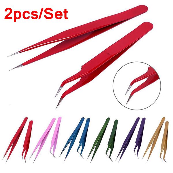 

1pc straight +1pc curved stainless steel nail tweezers nippers tool pointed clip rhinestones picker nail accessories