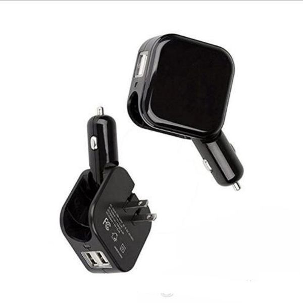 

new 2in1 compact wall charger car converter dual usb port 5v 2.1a fast charging folding home travel charger ac / dc power adapter