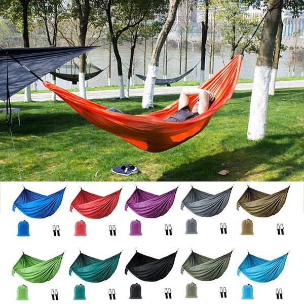 

outdoor camping double hammock 210t parachute nylon indoor casual swing 300kg load capacity hammocks portable simple hanging bed