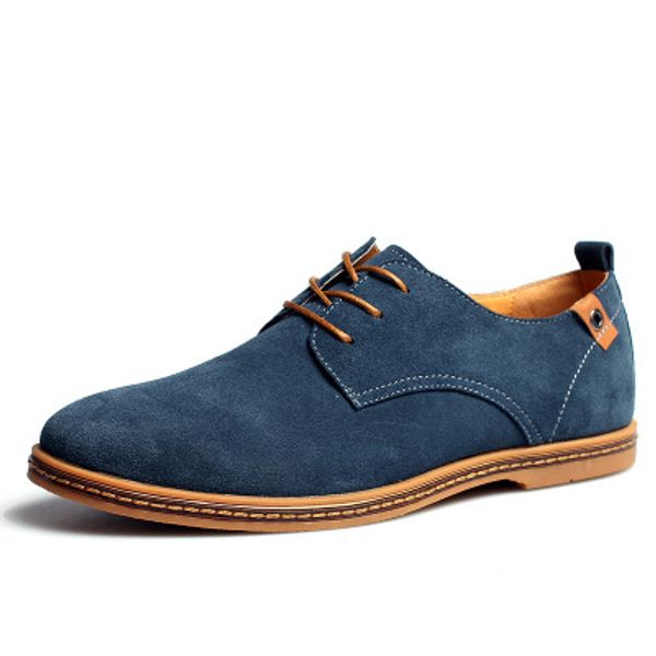 

new suede men leather shoes solid lace-up big size 38-48 casual shoes men's flats comfortable dress male soft footwear, Black