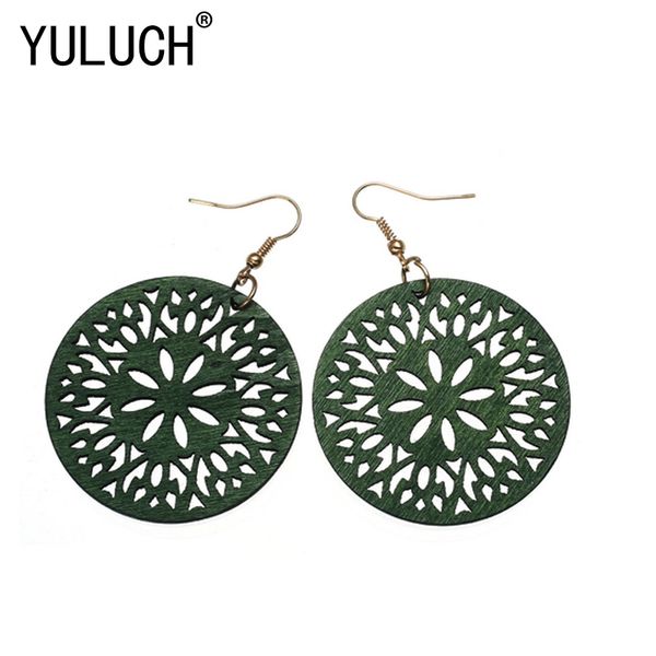 

yuluch natural novelty wood hollow flower pendant jewelry for women earrings art party p accessories valentine's own gift, Silver
