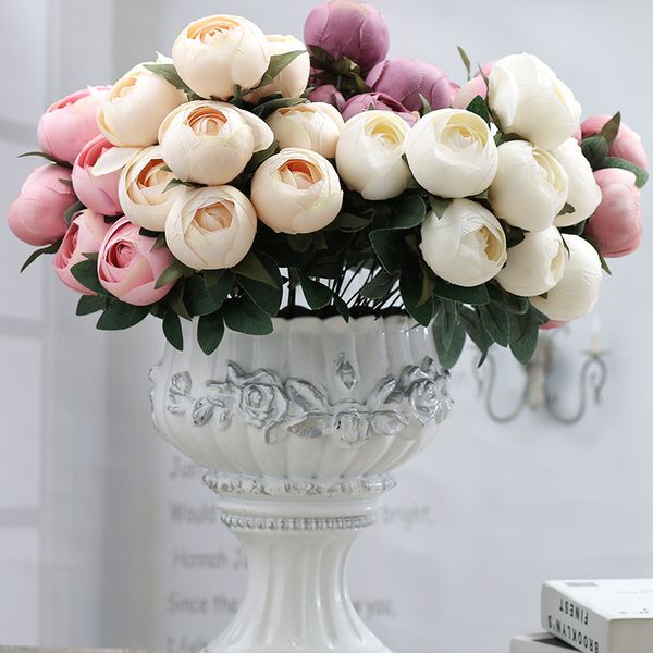 Acheter 2019 Soie Rose Fleur Artificielle Faux Rond Rose Bouquet Pour La Maison De Mariage Partie Nouvel An Fleurs Décoratives De 87 Du