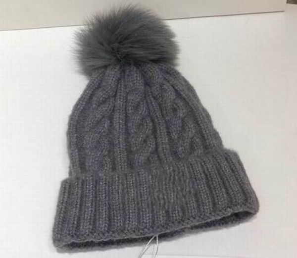 

2019 new arrival fashion knitting cotton hats women winter warm grey long hats with hair ball hat with box, Blue;gray