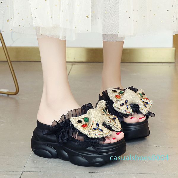 

flip flops women slippers super high heels platform shoes comfortable rubber wedges shoes for women sandals summer woman c04, Black