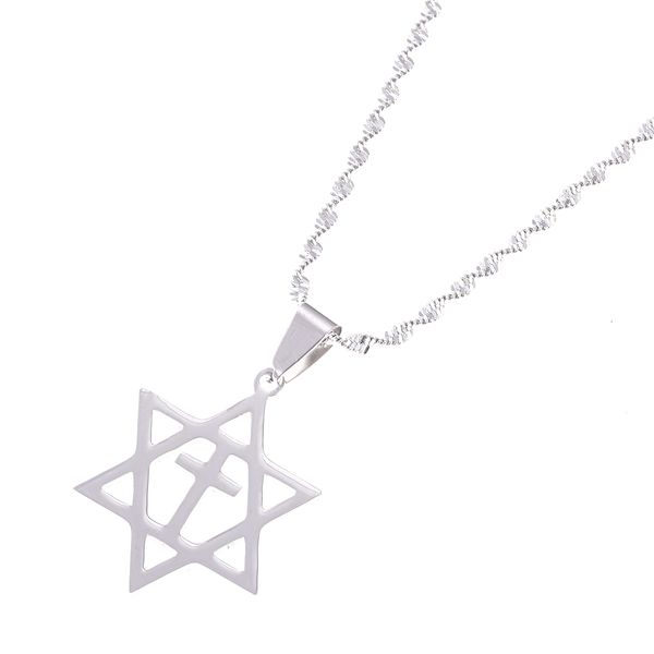 

men's star of david necklace chain cross megan david pendant jewish jewelry, Silver