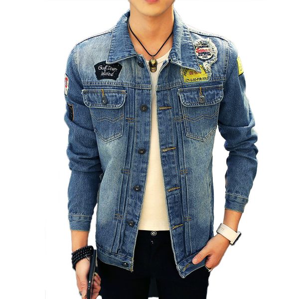 

2017 new denim jacket men overcoat casual bomber jeans jackets patchwork mens hole jaqueta masculina veste homme brand clothing, Black;brown