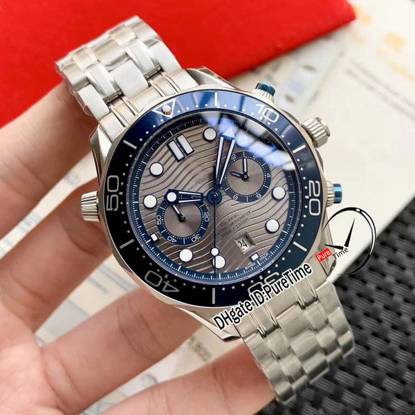 

new diver 300m a21j automatic mens watch blue bezel gray textured dial stainless steel bracelet watches 210.30.44.51.06.001 puretime e262d4, Slivery;brown