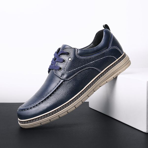 

genuine leather men flats shoes hand sewing men oxfords business formal shoes trendy leather black blue