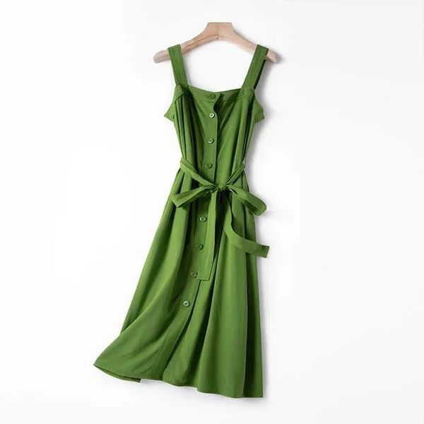 

women dress 2020 new retro square neck green suspender dress, Black;gray