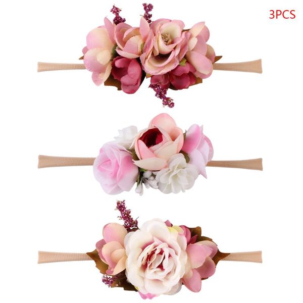 

3 pcs/set baby headdress pgraphy headband children girls wreath garland seaside holiday simulation flower hair band, Slivery;white