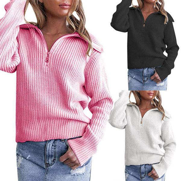 

womens sweaters 2019 winter solid autumn sweater women long sleeve pullover women basic zipper sweater pull, White;black