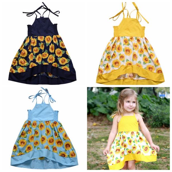 Vestito da ragazza floreale Neonate Abiti da girasole Bambini Bretella Abiti da principessa Fiore Vestiti per bambini Estate Abbigliamento per bambini 3 colori DHW3244